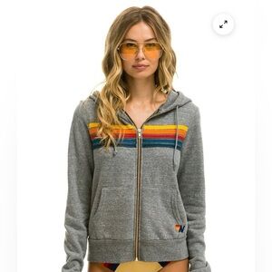 Aviator Nation 5 Stripe Hoodie in Heather Gray Size XS